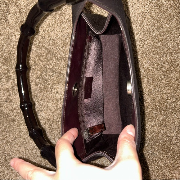 Gucci Dark Purple Satin Shoulder Bag with Bamboo Handle Vintage 1990s - Picture 10 of 13